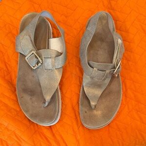 Beige Thong Sandals with Buckle